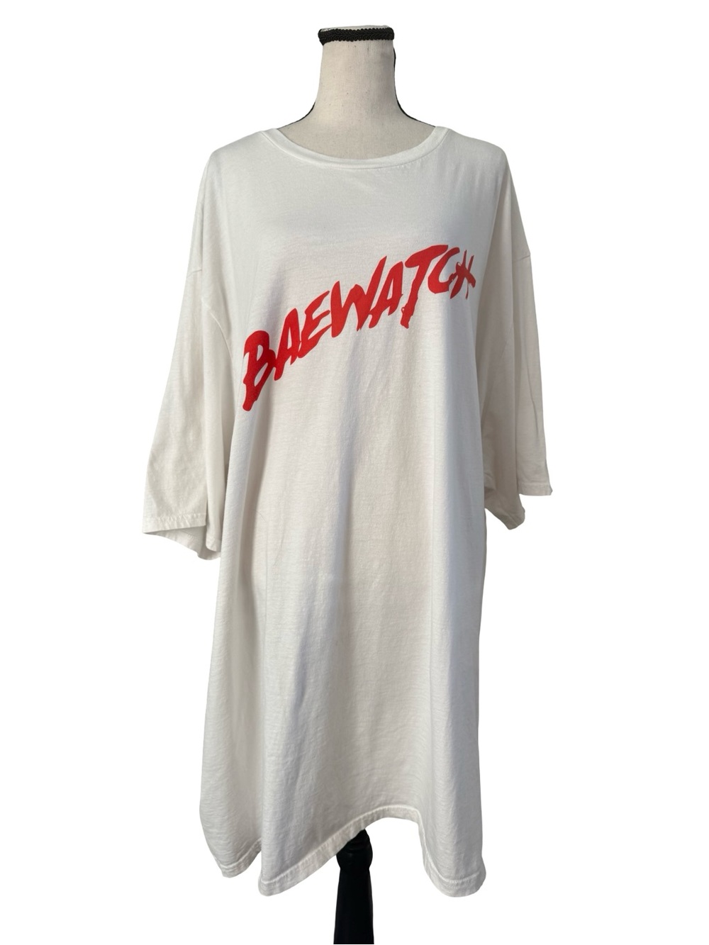 Baewatch Graphic T Shirt Dress White Red Logo Oversized 5XLT 100% Cotton